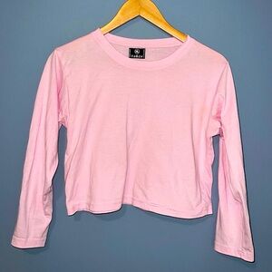 baby pink juniors cropped pink top mid length sleeves